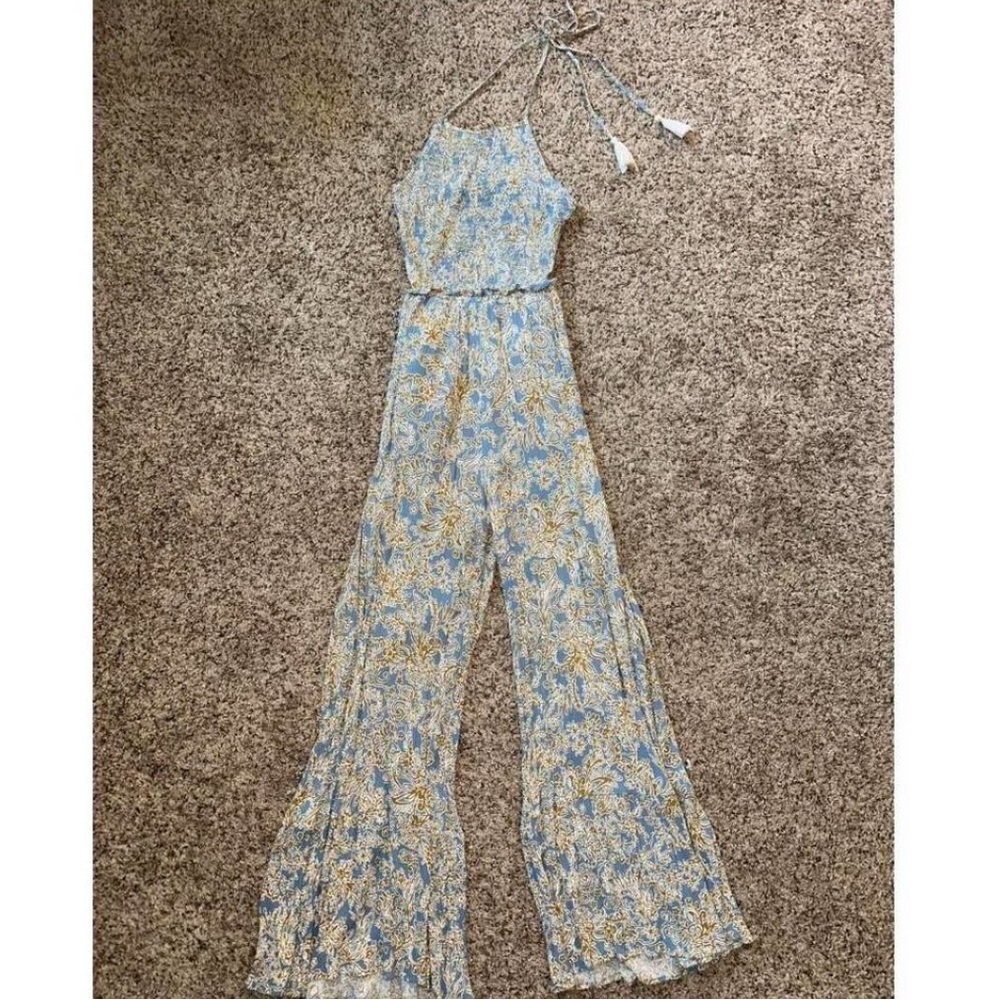 ILLA ILLA Floral Halter Jumpsuit in Blue and Yellow